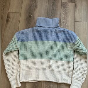 Hippie Rose Blue Green Cream Turtleneck Sweater Size:xs